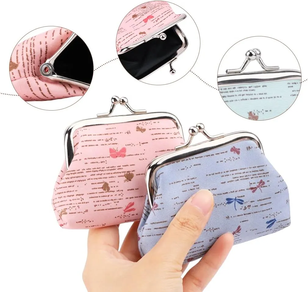 iSuperb 4 pcs Coin Purse Vintage Change Purse Clasp Small Wallet Coin Bag Letter Coin Pouch Buckle Kisslock Coin Case Clutch for Women Evening (Letter)
