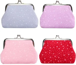 iSuperb 4 pcs Coin Purse Vintage Change Purse Clasp Small Wallet Coin Bag Letter Coin Pouch Buckle Kisslock Coin Case Clutch for Women Evening (Snowflake)