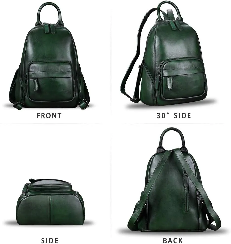 IVTG Genuine Leather Backpack for Women Vintage Handmade Satchel Knapsack Retro Leather Rucksack Designer Daypack (Green)