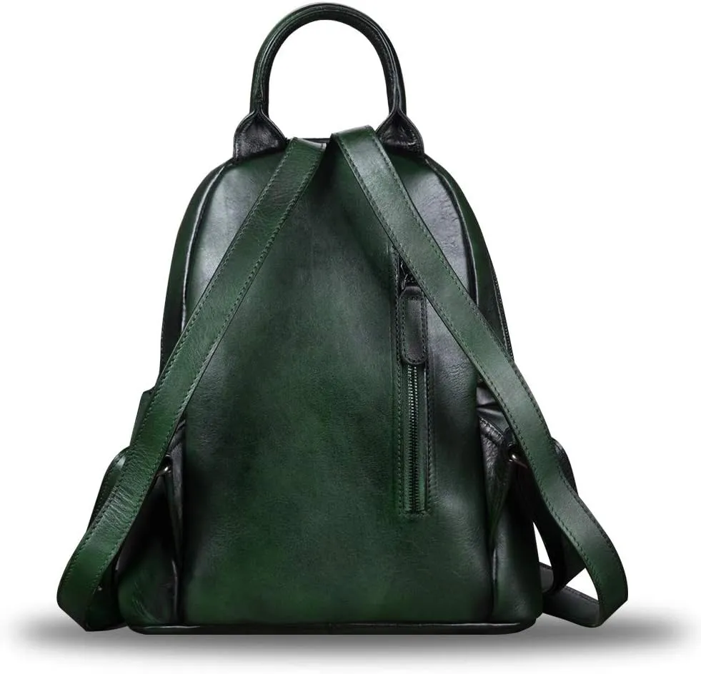 IVTG Genuine Leather Backpack for Women Vintage Handmade Satchel Knapsack Retro Leather Rucksack Designer Daypack (Green)