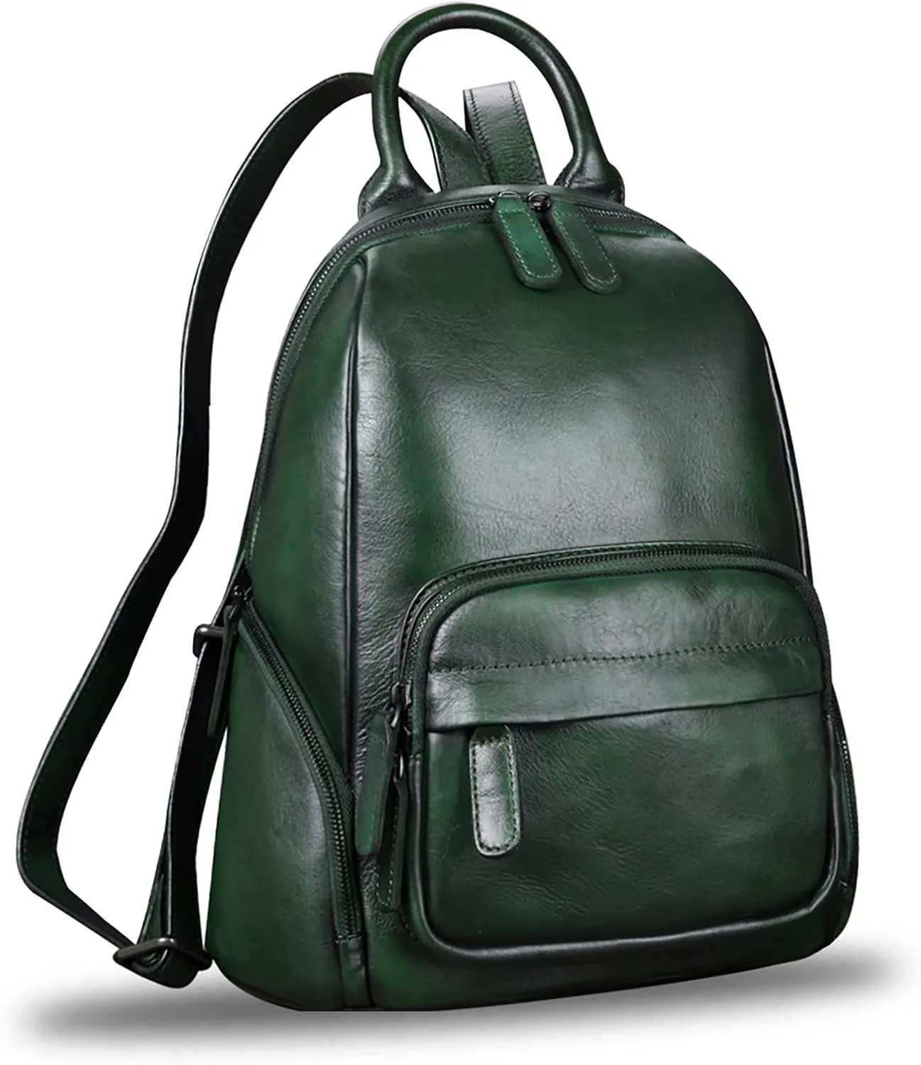 IVTG Genuine Leather Backpack for Women Vintage Handmade Satchel Knapsack Retro Leather Rucksack Designer Daypack (Green)