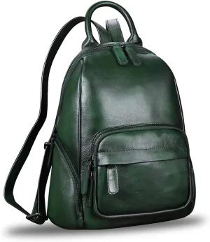 IVTG Genuine Leather Backpack for Women Vintage Handmade Satchel Knapsack Retro Leather Rucksack Designer Daypack (Green)