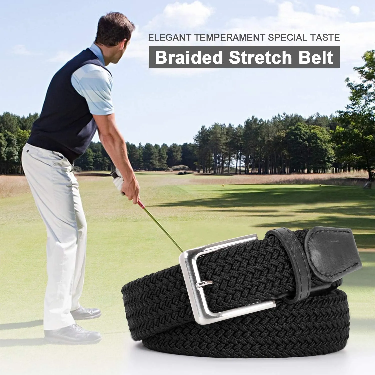 JASGOOD Women Braided Woven Elastic Stretch Belt Men Golf Web Casual Belt for Pants Jeans