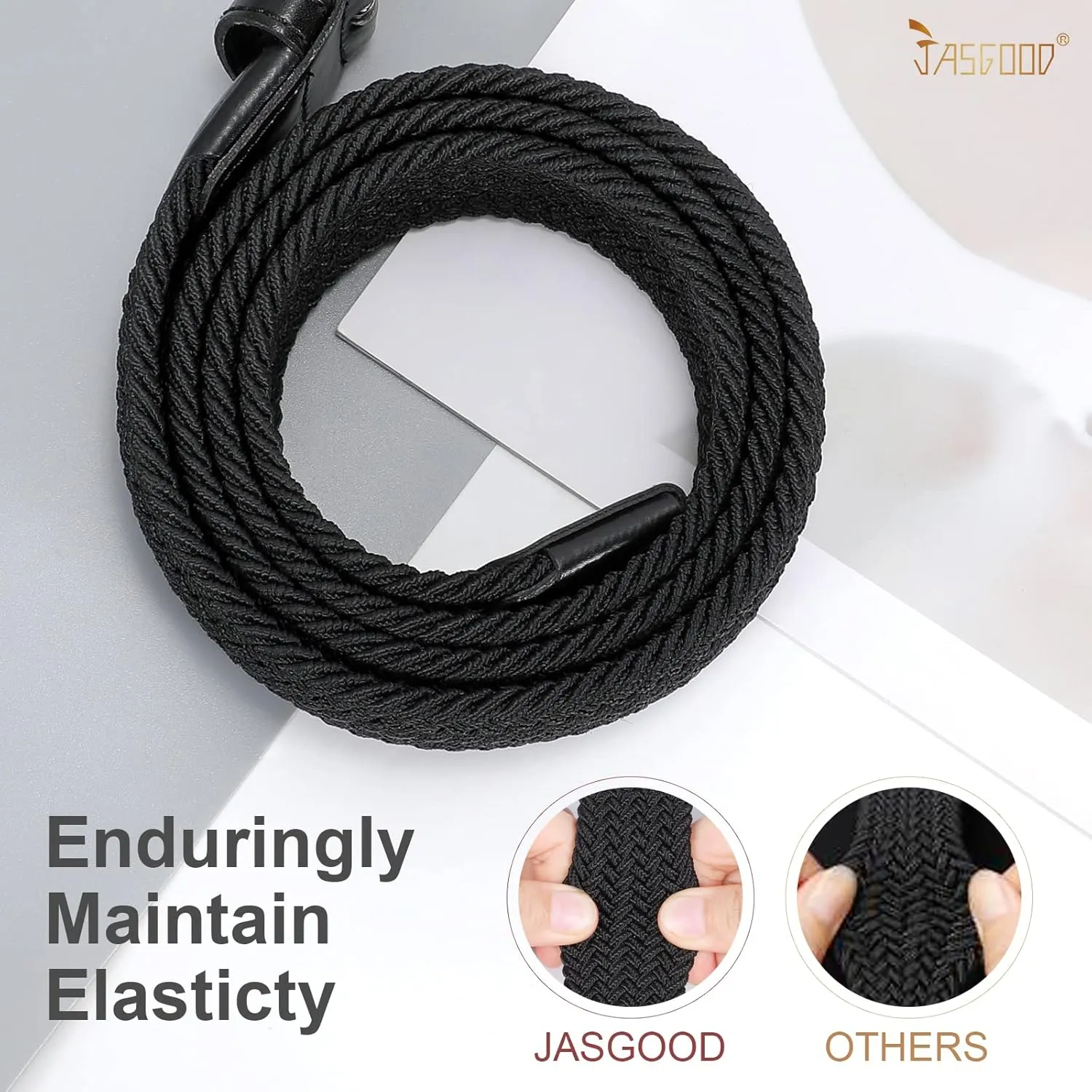 JASGOOD Women Braided Woven Elastic Stretch Belt Men Golf Web Casual Belt for Pants Jeans