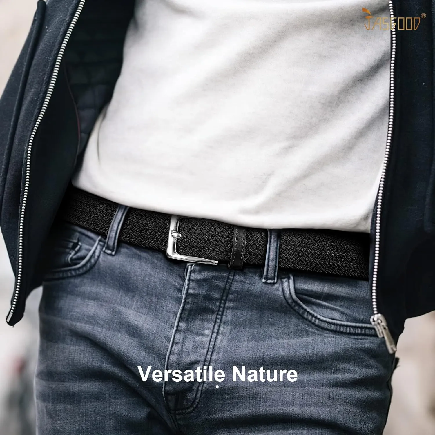 JASGOOD Women Braided Woven Elastic Stretch Belt Men Golf Web Casual Belt for Pants Jeans