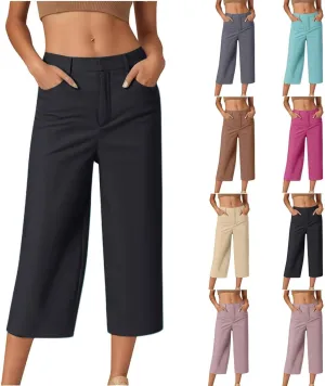 JIEMUXIU Capri Pants for Women Summer 2025 Casual Stretch Pants Loose Comfy Trendy Elastic Waist Cropped Trouser Beach Pants