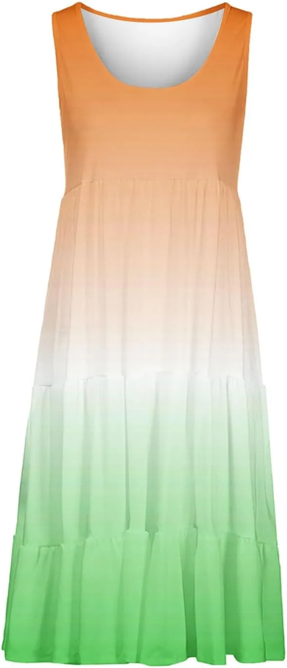 jsaierl Women's Sleeveless Ruffle Mini Dress Fashion Gradient Tank Cami Dress Summer Flowy High Waited A Line Tie Dye Dresses