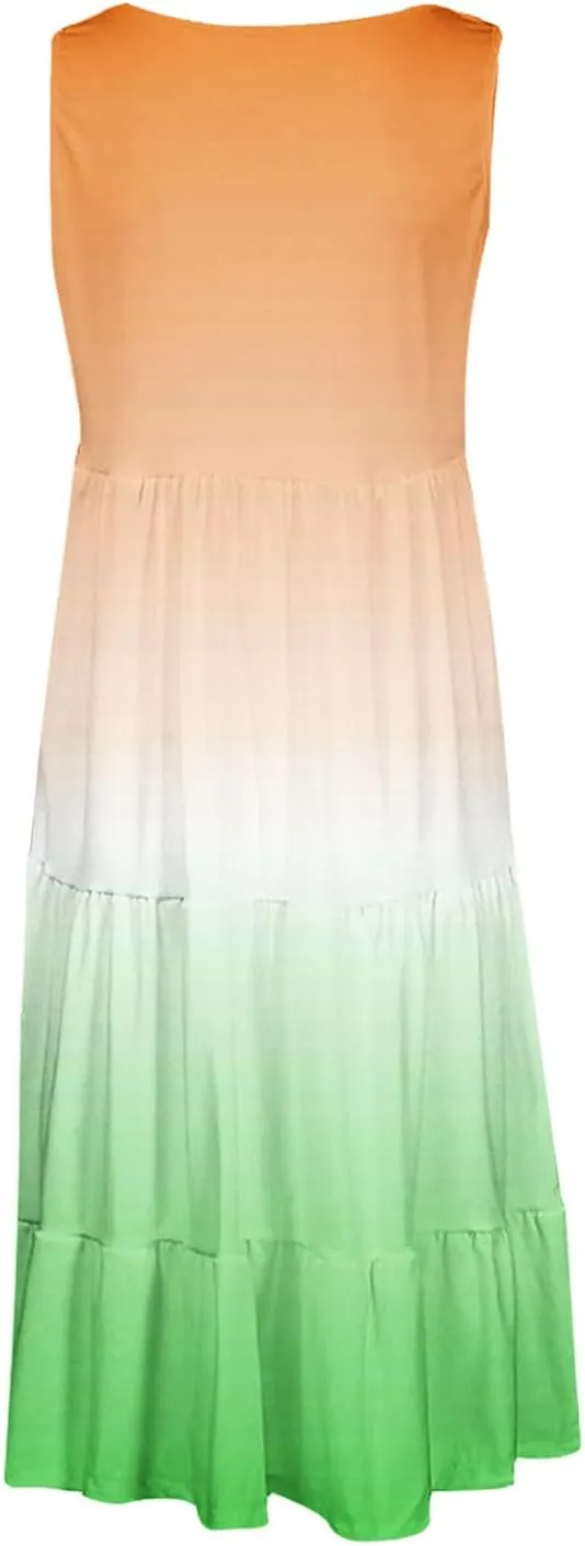 jsaierl Women's Sleeveless Ruffle Mini Dress Fashion Gradient Tank Cami Dress Summer Flowy High Waited A Line Tie Dye Dresses