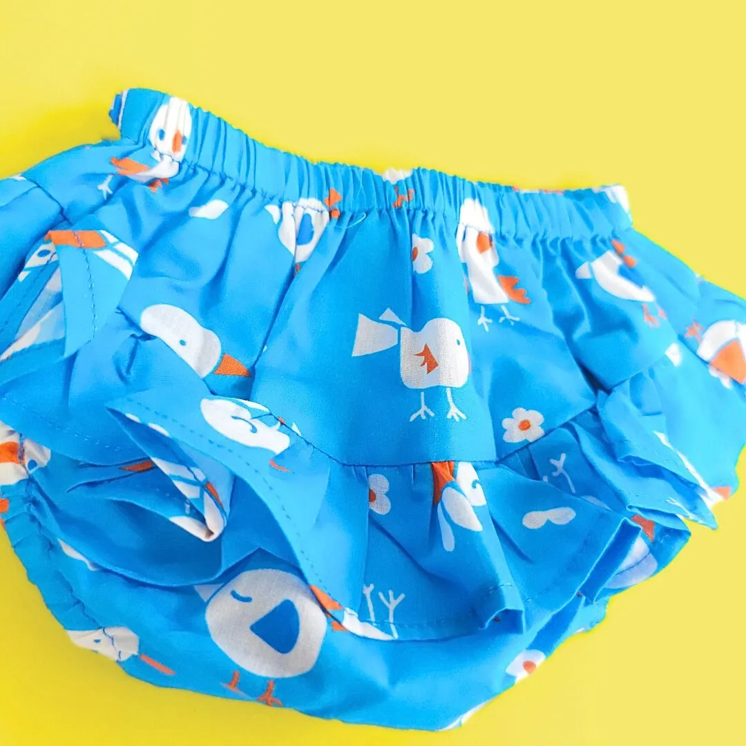 Keebee Organic Cotton Ruffled Baby Girl Bloomer - Blue Birdie