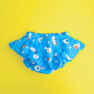 Keebee Organic Cotton Ruffled Baby Girl Bloomer - Blue Birdie