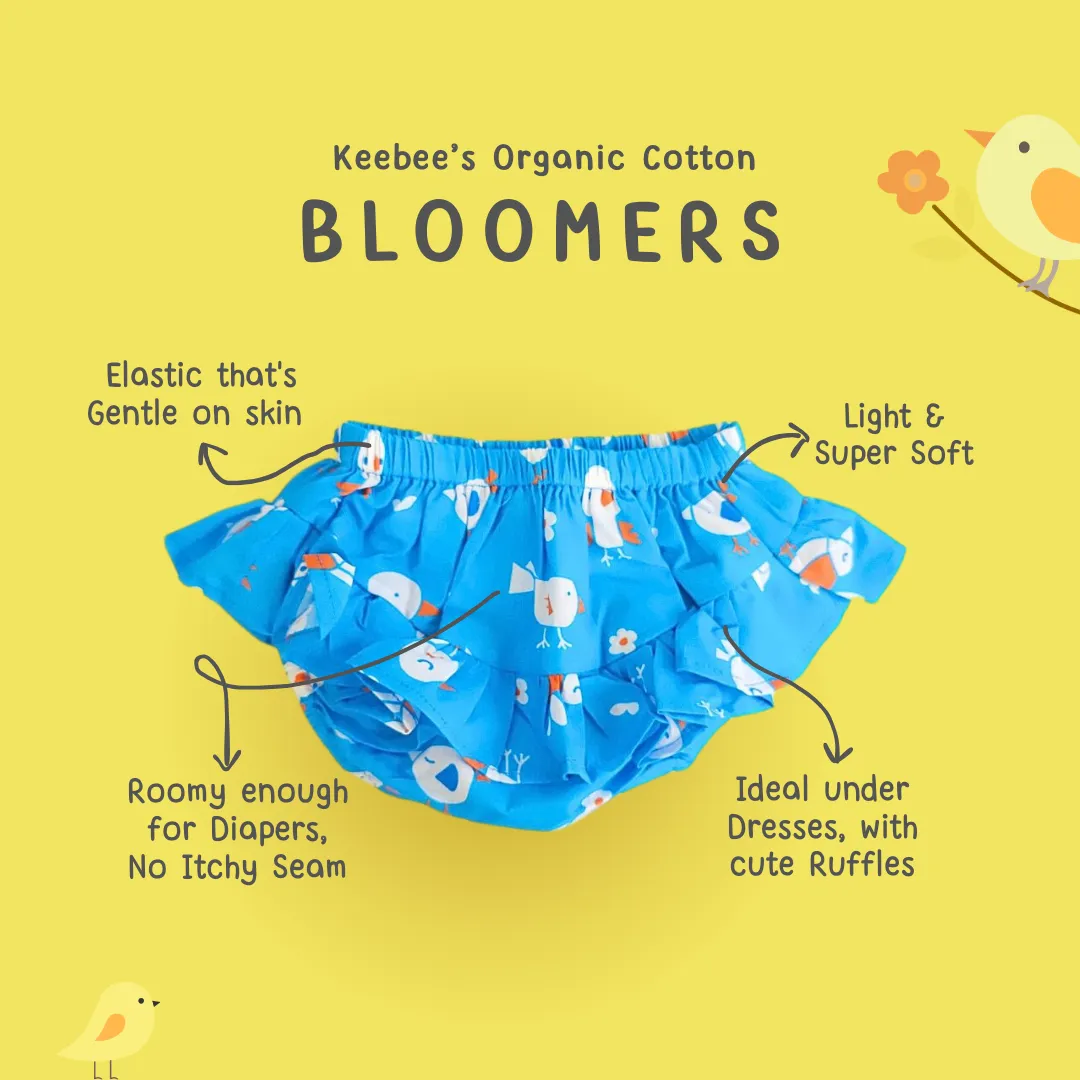 Keebee Organic Cotton Ruffled Baby Girl Bloomer - Blue Birdie