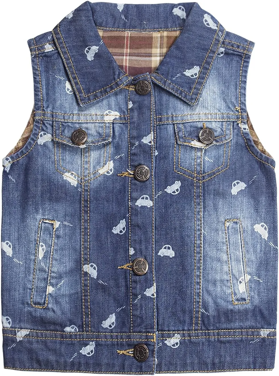 KIDSCOOL SPACE Girl Denim Vest, Round Collared Lace Sleeveless Jeans Tops
