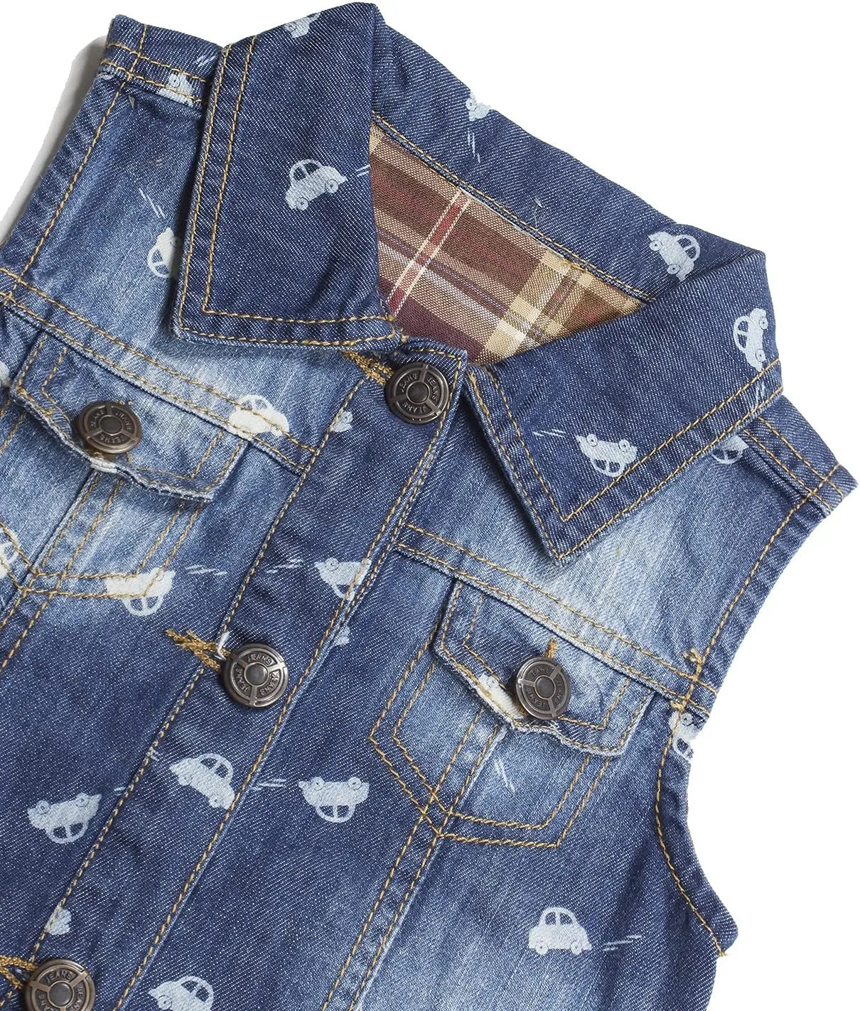 KIDSCOOL SPACE Girl Denim Vest, Round Collared Lace Sleeveless Jeans Tops