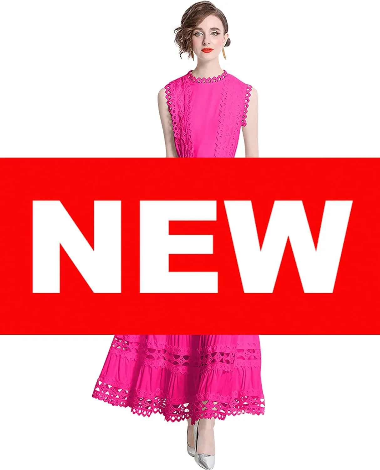 LAI MENG FIVE CATS Women Sleeveless Hollow Out Maxi Dress Casual Wedding Guest Long Dress with Belt