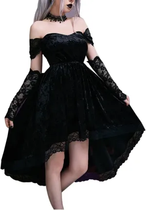 LANSHULAN Gothic Clothes Dress,Lace Mini Sleeveless Lace Draped Bodycon Goth Vintage Dresses Without Gloves