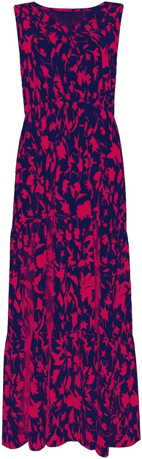 Leaf Print Ruffle Hem Belted Dress for Women V-Neck Vacation Ruffle Sleeve Party Formal Dress for Spring Summer