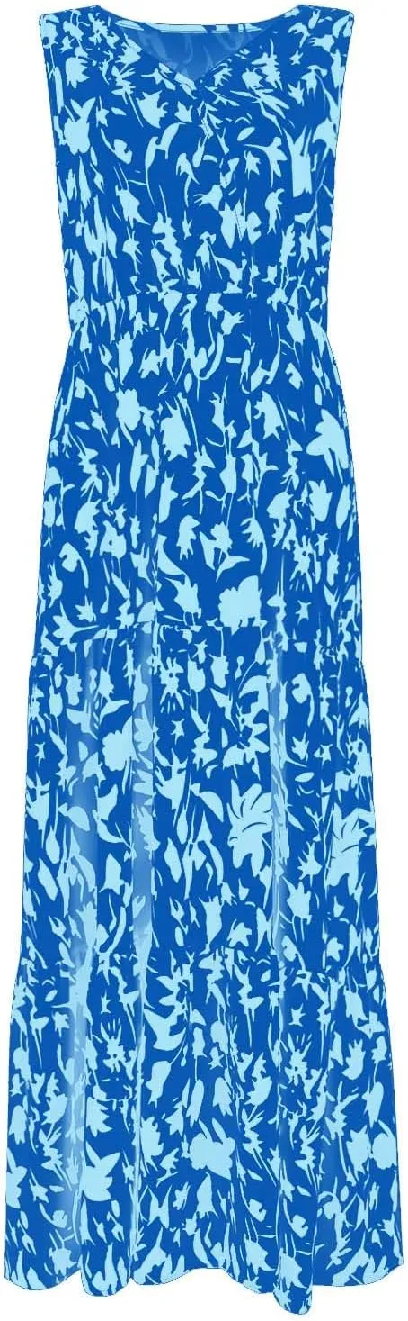 Leaf Print Ruffle Hem Belted Dress for Women V-Neck Vacation Ruffle Sleeve Party Formal Dress for Spring Summer