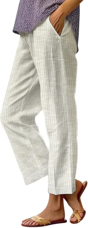 Leggings for Women Solid Elastic Pants Long Drawstring Linen Women Waist Cotton Casual Slit Trouser Legs Pants