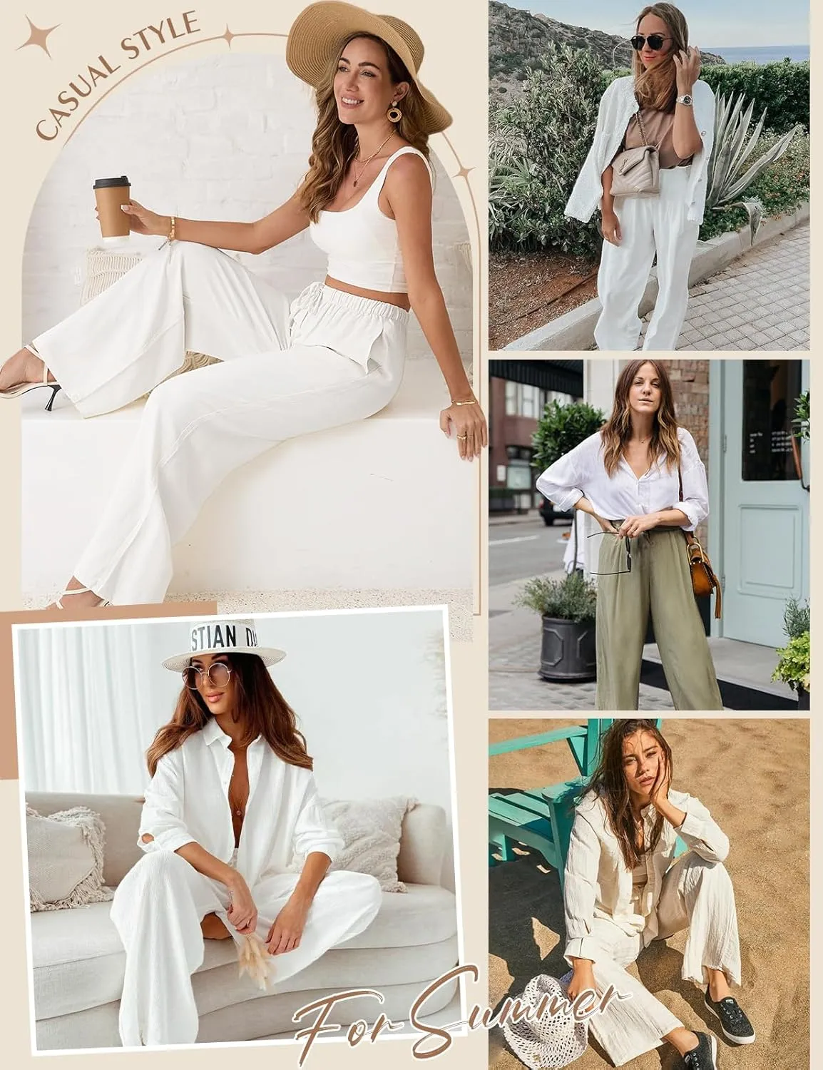 Linen Pants for Women Flowy Palazzo Pants Boho High Waist Wide Leg Trousers Summer Beach Vacation Outfits 2025