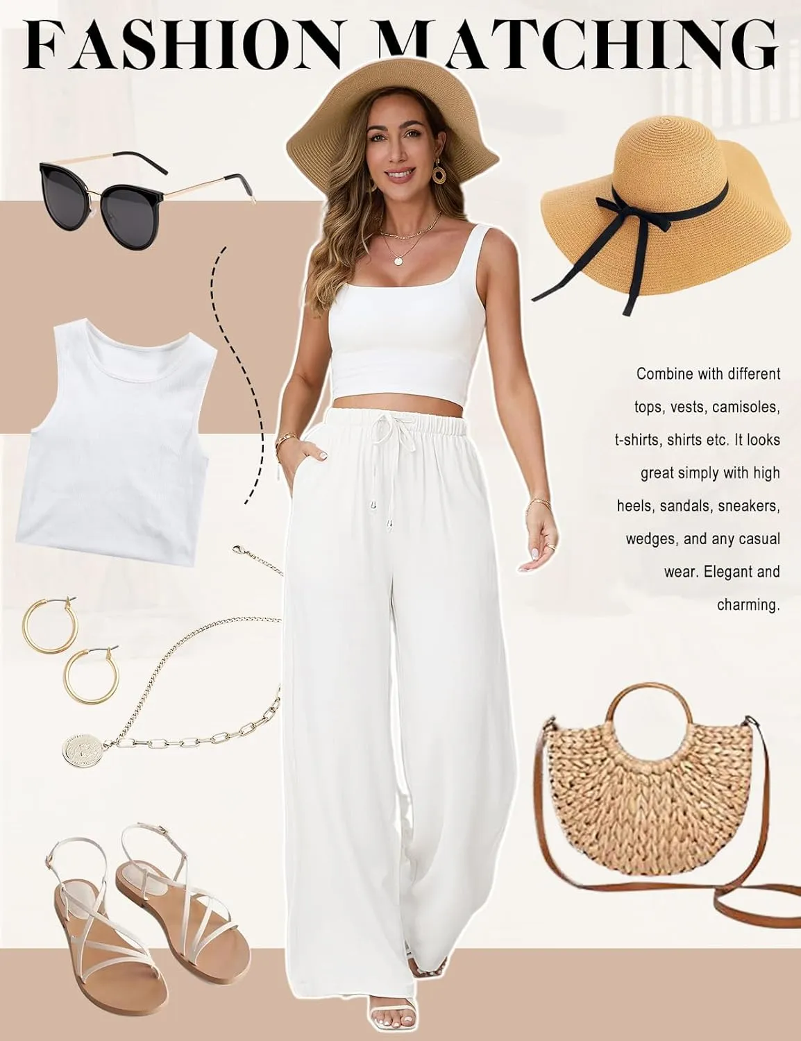 Linen Pants for Women Flowy Palazzo Pants Boho High Waist Wide Leg Trousers Summer Beach Vacation Outfits 2025