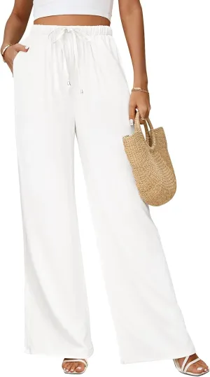 Linen Pants for Women Flowy Palazzo Pants Boho High Waist Wide Leg Trousers Summer Beach Vacation Outfits 2025