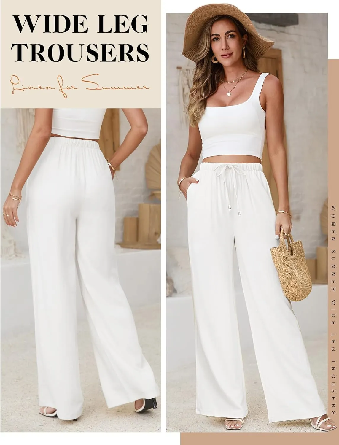 Linen Pants for Women Flowy Palazzo Pants Boho High Waist Wide Leg Trousers Summer Beach Vacation Outfits 2025