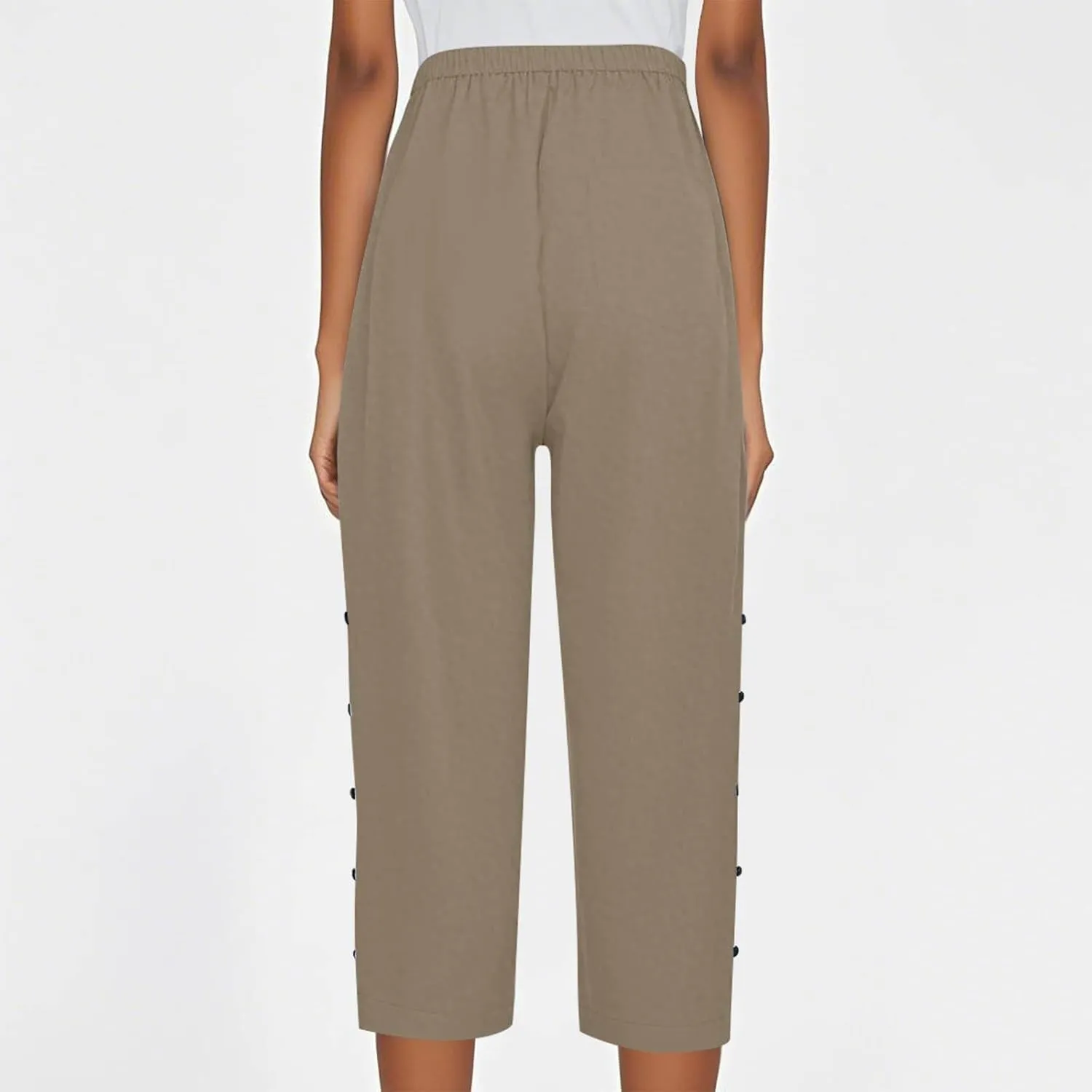 Linen Pants for Women Summer Drawstring Pockets Loose Casual Cotton Linen Beach Trousers Straight Leg Lounge