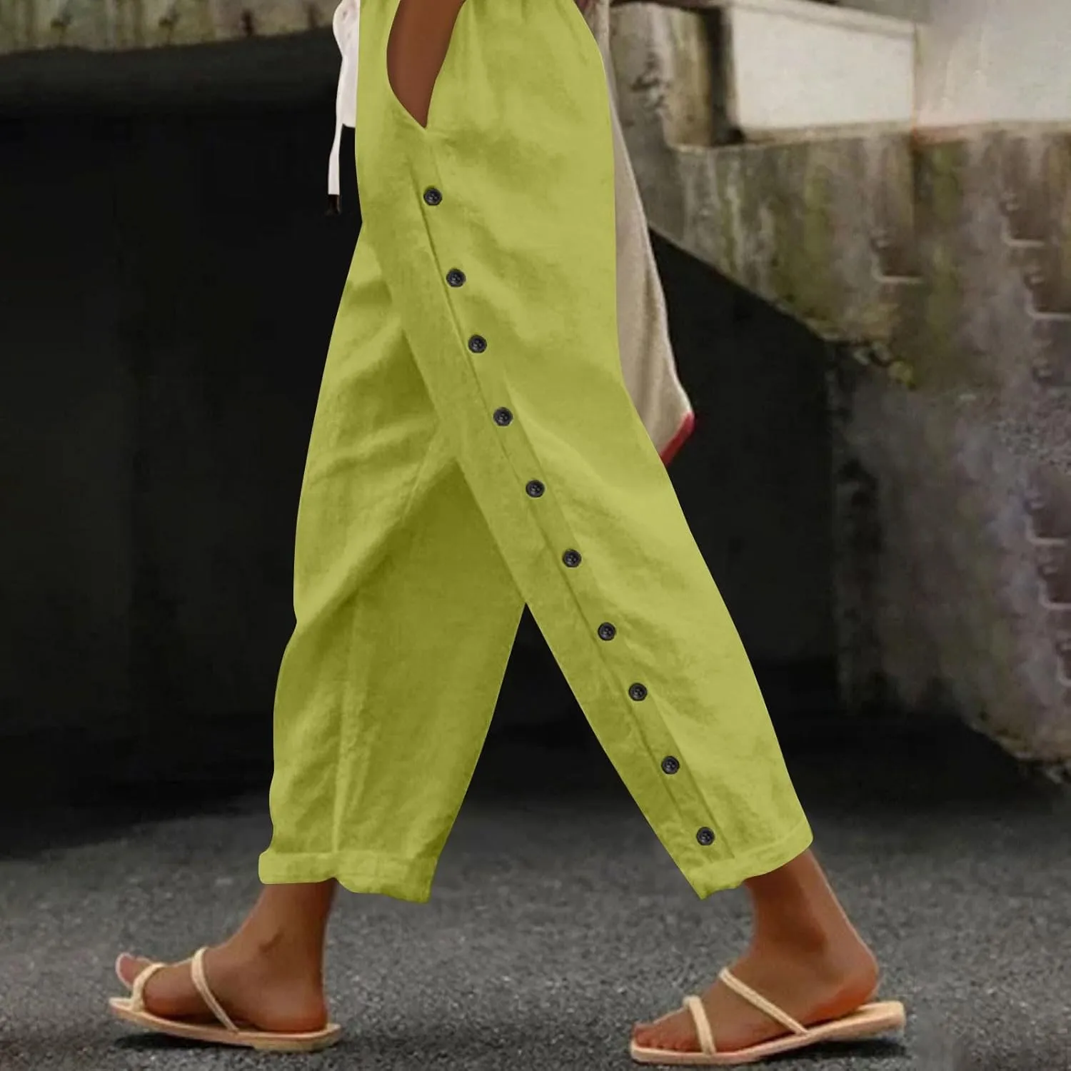 Linen Pants for Women Summer Lounge Pant Elastic Drawstring Casual Trousers with Pockets 2025 Beach Outfits