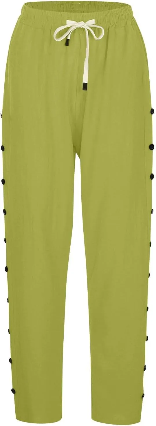 Linen Pants for Women Summer Lounge Pant Elastic Drawstring Casual Trousers with Pockets 2025 Beach Outfits