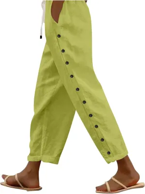 Linen Pants for Women Summer Lounge Pant Elastic Drawstring Casual Trousers with Pockets 2025 Beach Outfits