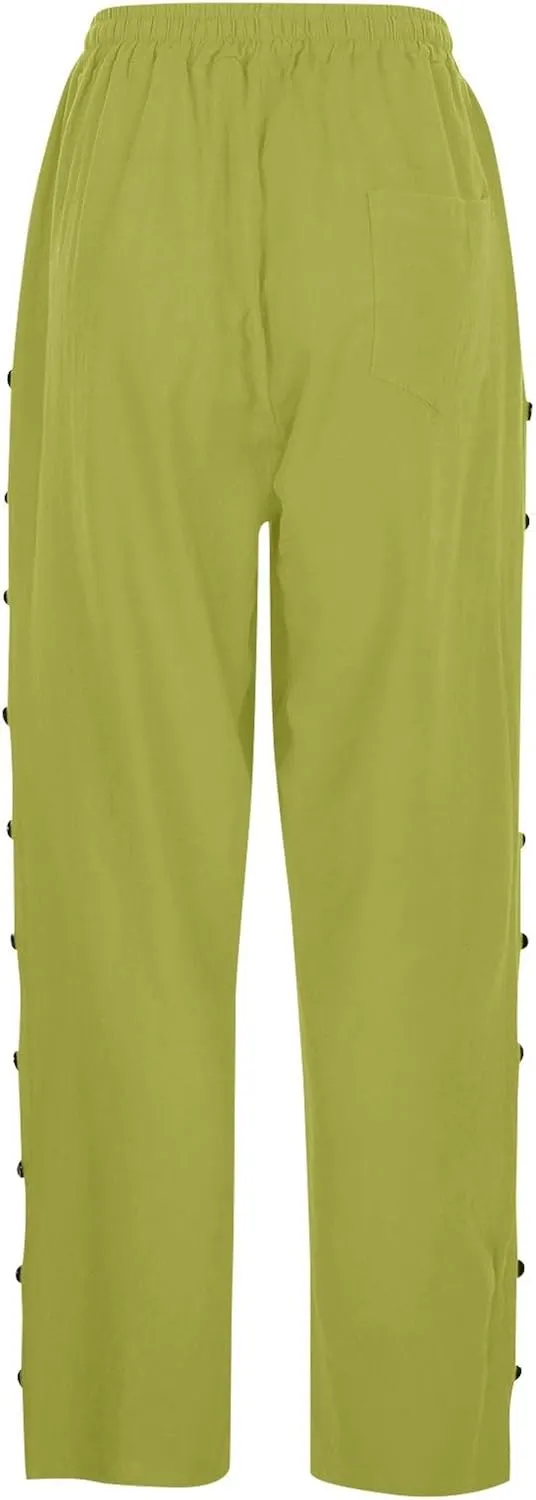 Linen Pants for Women Summer Lounge Pant Elastic Drawstring Casual Trousers with Pockets 2025 Beach Outfits