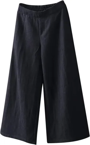 Linen Pants Women Wide Leg Elastic Back Waist Casual Loose Yoga Pants 2024 Fashion Baggy Trouser Summer Beach Outfit
