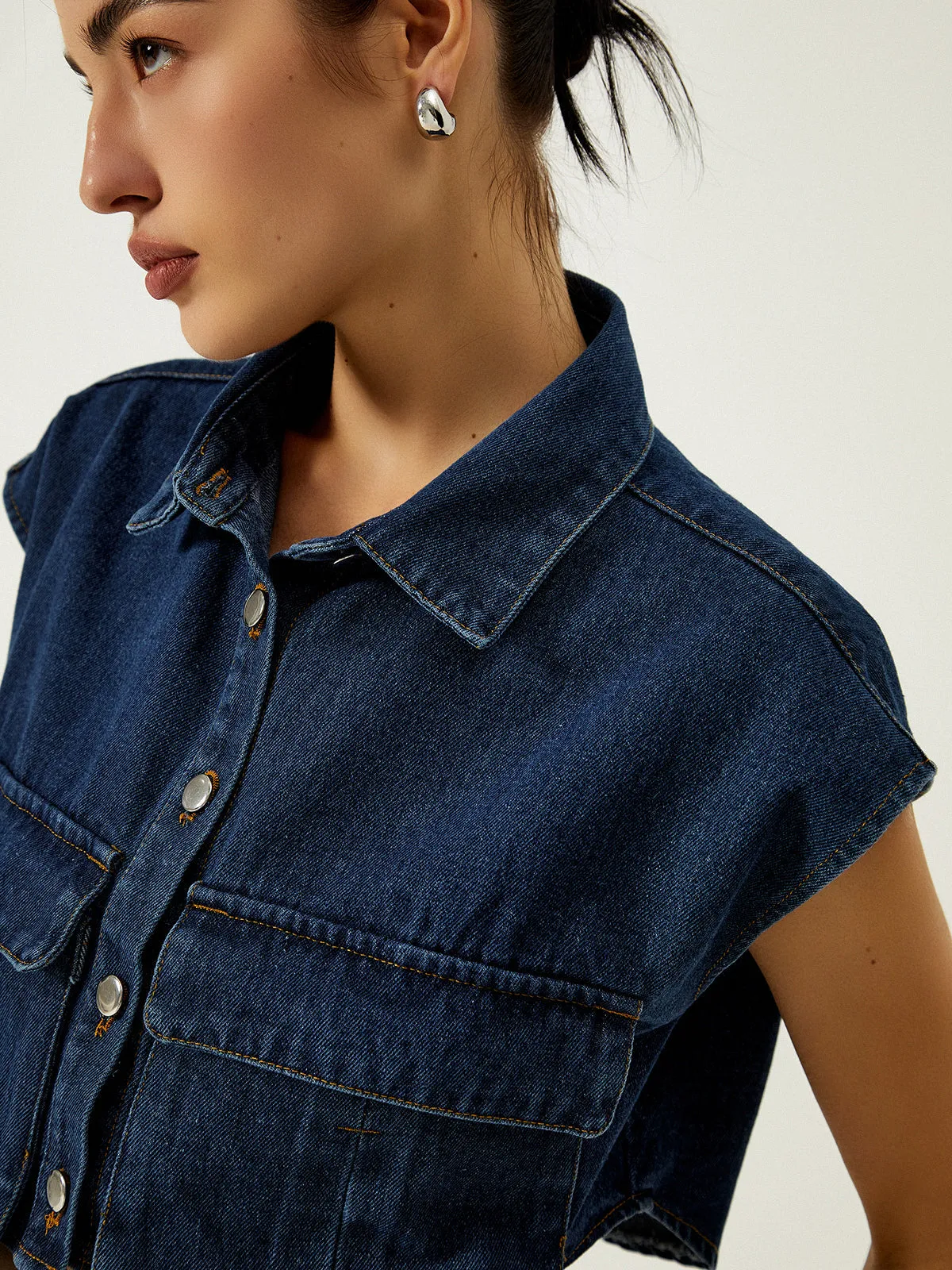 Lira Denim Pocket Turn-Down Collar Vest