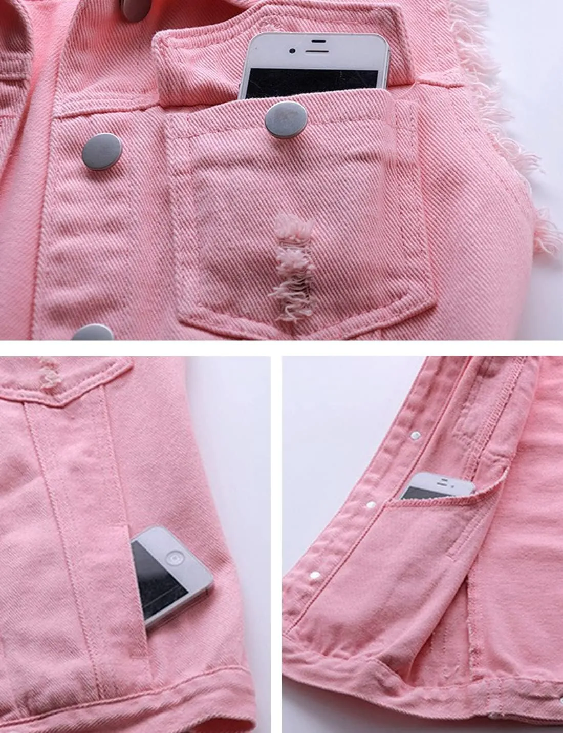 Locachy Women's Casual Denim Vest Jacket Slim Fit Sleeveless Ripped Tops