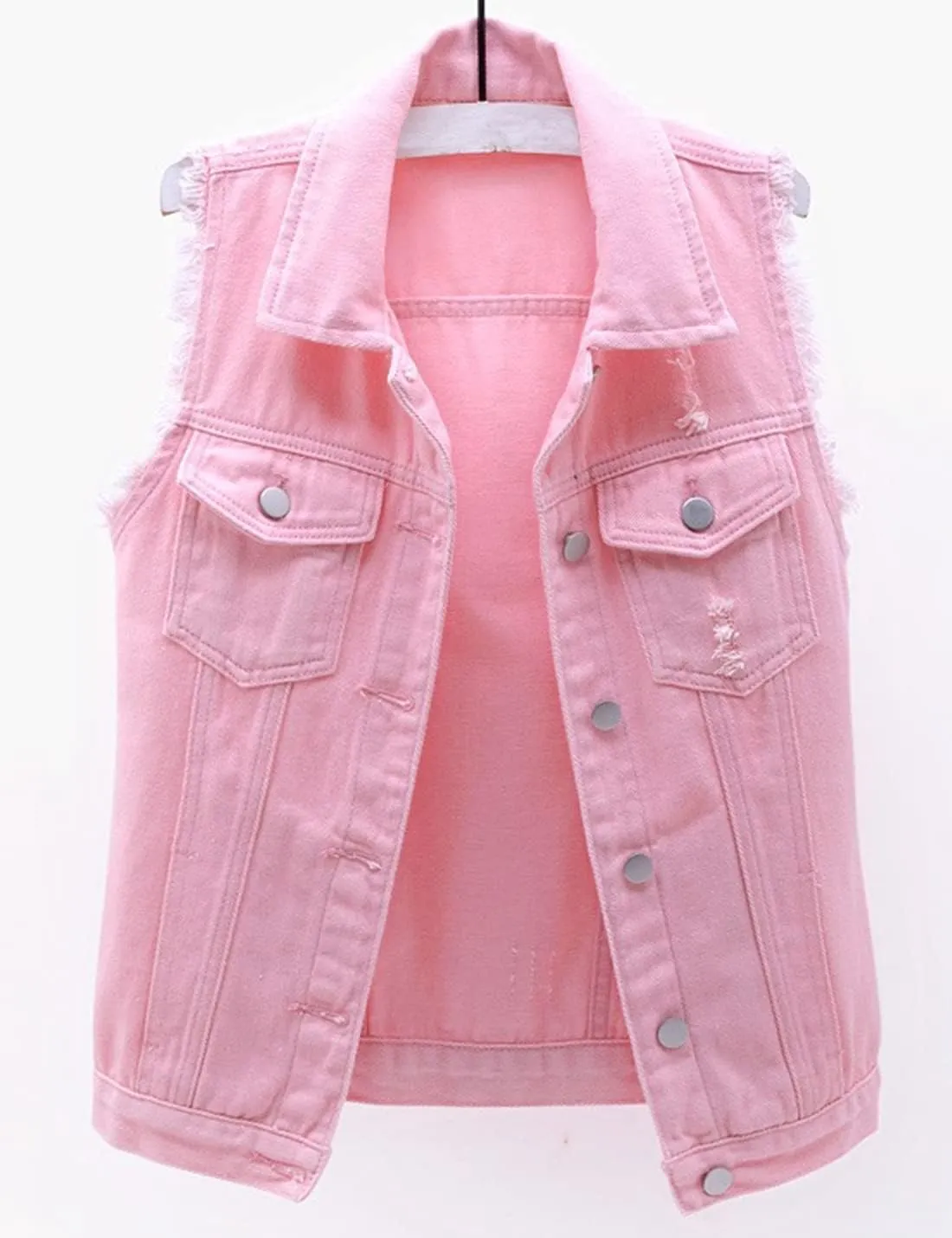 Locachy Women's Casual Denim Vest Jacket Slim Fit Sleeveless Ripped Tops