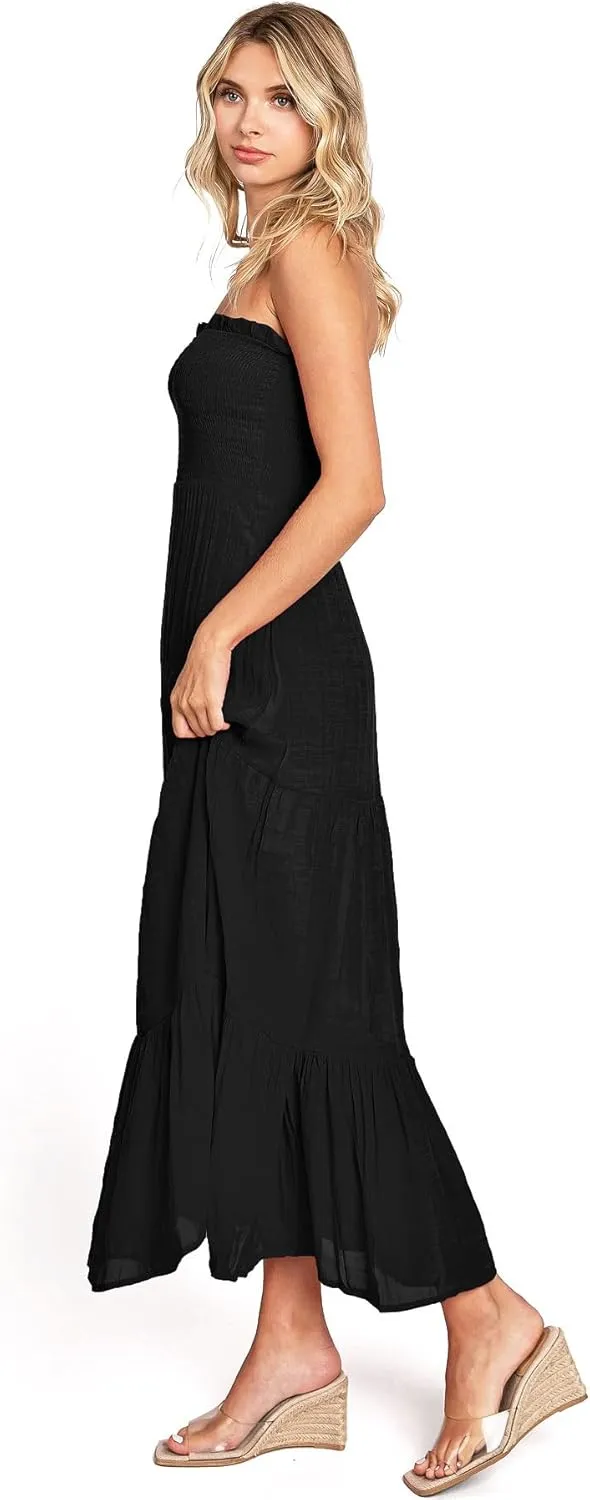 Love Tree Womens Smocked Tube Midi A-Line Dress