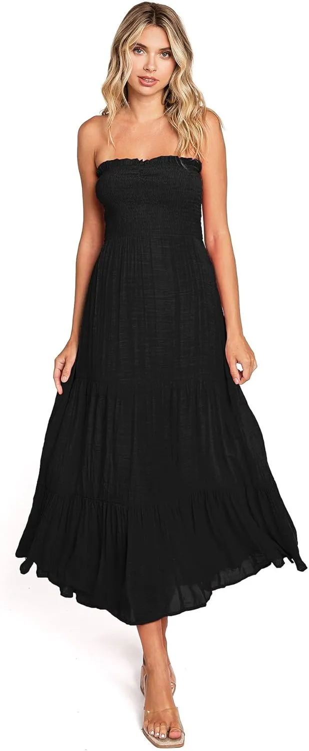Love Tree Womens Smocked Tube Midi A-Line Dress