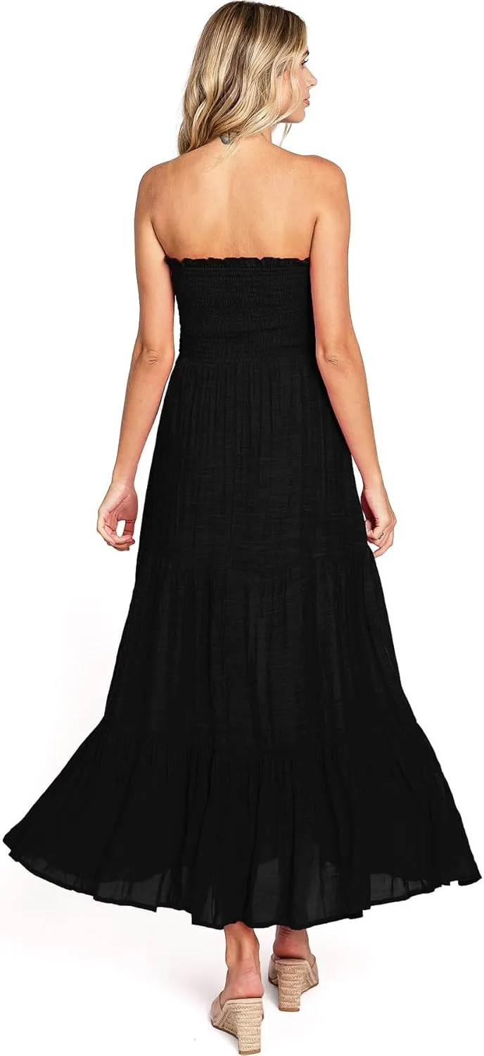 Love Tree Womens Smocked Tube Midi A-Line Dress