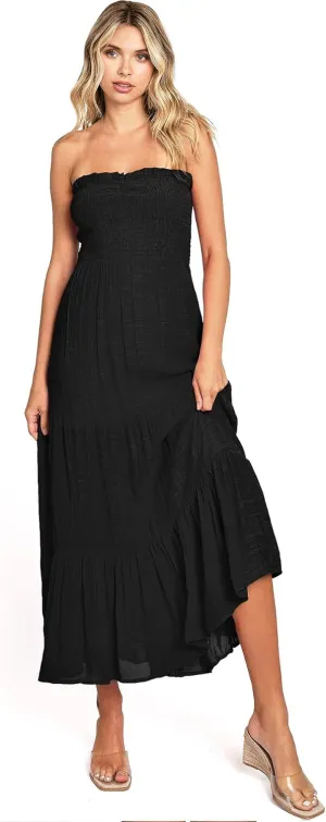 Love Tree Womens Smocked Tube Midi A-Line Dress