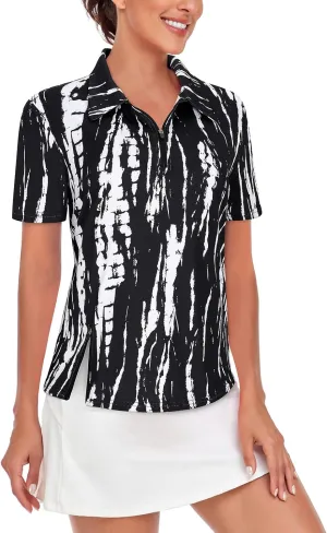 LURANEE Women's Short Sleeve Golf Shirt UPF 50 Zip Up Quick Dry Tennis Polo Workout Tops Slit Zipper at Hem