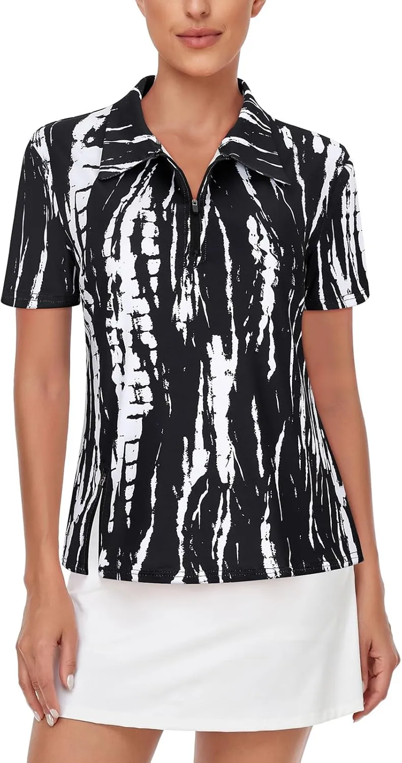 LURANEE Women's Short Sleeve Golf Shirt UPF 50 Zip Up Quick Dry Tennis Polo Workout Tops Slit Zipper at Hem
