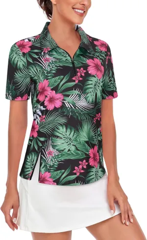 LURANEE Women's Short Sleeve Golf Shirt UPF 50 Zip Up Quick Dry Tennis Polo Workout Tops Slit Zipper at Hem