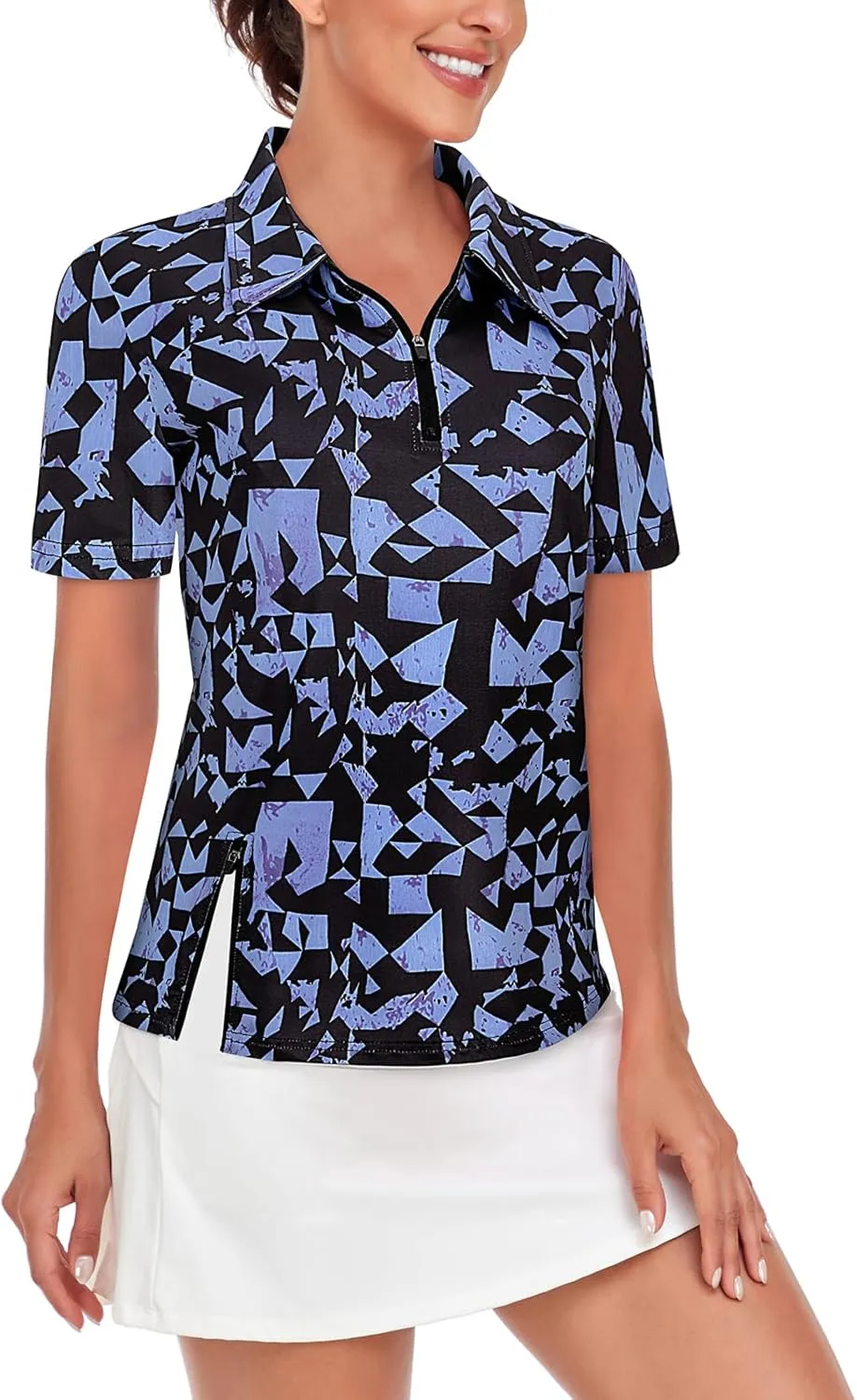 LURANEE Women's Short Sleeve Golf Shirt UPF 50 Zip Up Quick Dry Tennis Polo Workout Tops Slit Zipper at Hem