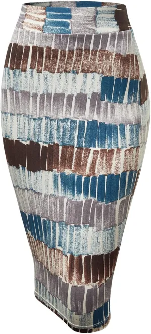 Made By Johnny Women's Premium Scuba Stretch High Waist Pencil Skirt Below Knee for Office Wear