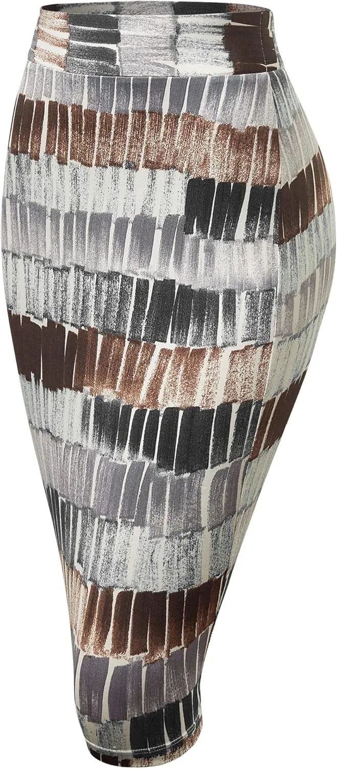 Made By Johnny Women's Premium Scuba Stretch High Waist Pencil Skirt Below Knee for Office Wear