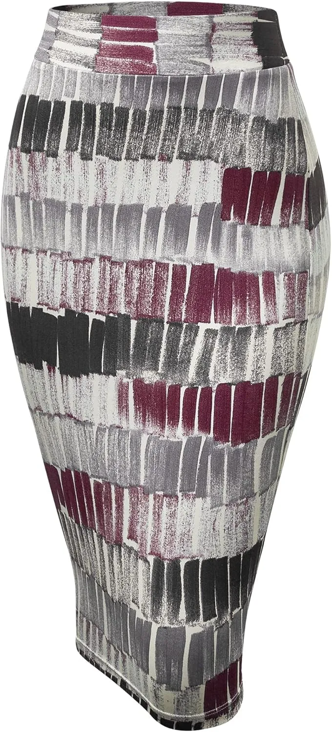 Made By Johnny Women's Premium Scuba Stretch High Waist Pencil Skirt Below Knee for Office Wear