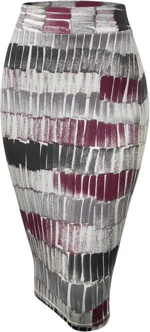 Made By Johnny Women's Premium Scuba Stretch High Waist Pencil Skirt Below Knee for Office Wear