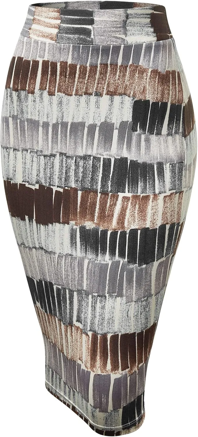 Made By Johnny Women's Premium Scuba Stretch High Waist Pencil Skirt Below Knee for Office Wear
