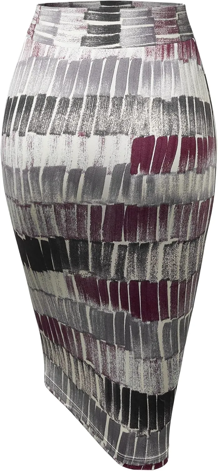 Made By Johnny Women's Premium Scuba Stretch High Waist Pencil Skirt Below Knee for Office Wear