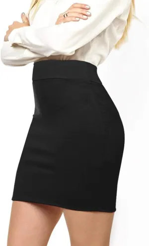 Made By Johnny Women's Premium Scuba Stretch High Waist Pencil Skirt Below Knee for Office Wear